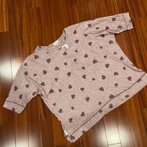 Cha Cha Vente Top Heart Print Sweatshirt 3/4 Sleeve Warm Mauve Purple New 2X